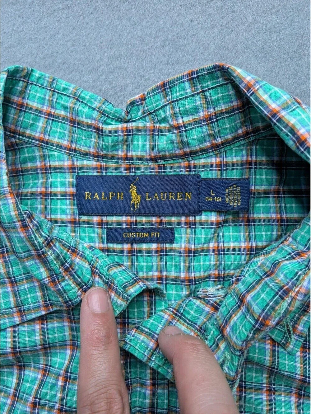 Ralph Lauren Shirt Boys 14-16 Green Plaid Button Front Long Sleeve Custom Fit